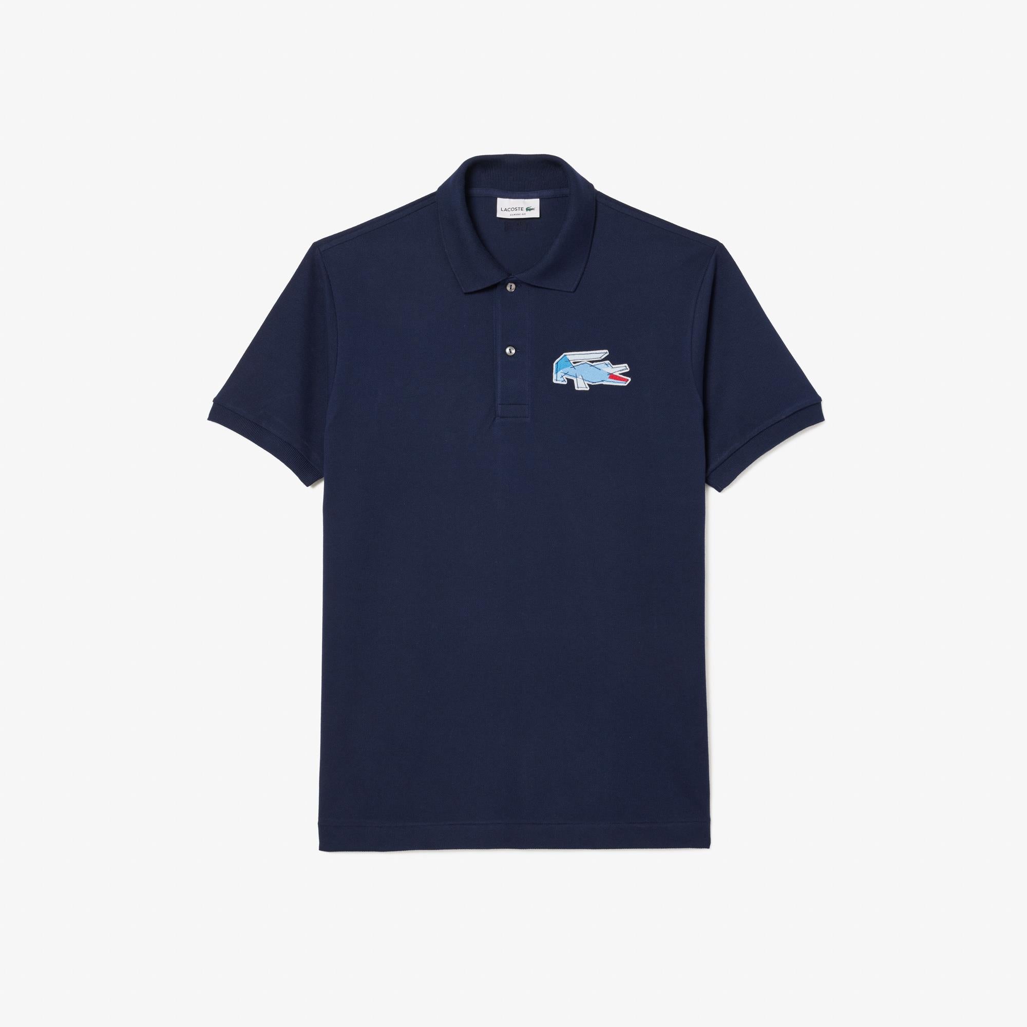 Lacoste Classic Fit L1212 Graphic Badge Polo Shirt Navy